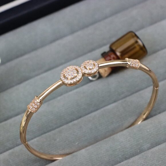 Dual Circle Design Rose Gold Bangle with Sparkling Accents, XPBL0430 - Picture 1 of 10